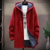 Men Zipper Knitted Parka Jacket Hooded Casual Solid Sweater Cardigan Trench Coat 240123