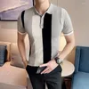 Men's Polos 2024Summer Mensm-4xl半袖ニットポロシャツ韓国ファッション服ブリティッシュカジュアルトップ