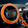 Steering Wheel Covers 3Pcs/Set Universal Plush Car Winter Faux Fur Hand Brake & Gear Cover Set Interior Accessories 38cm