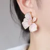 Fashion Golden Color Cubic Zirconia Big Flower Stud Earring for Women 240123