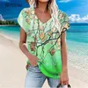 Damenblusen, Sommer-Blumengrafik-Shirts für Damen, kurzärmelig, Strand, lässig, Streetwear, Damen, V-Ausschnitt, Pullover, Tops