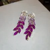 Brincos de luxo design gradiente roxo trigo orelha strass pingente borla moda feminina festa jóias romântico presente aniversário