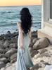 Casual Dresses 2024 Summer Elegant Satin Strap Midi Dress Women Vintage Even Party Pure Color One Piece Korean Fashion Chic