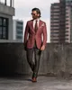 Red Tweed Suit Groom Wear Man Wear Tuxedos Wedding Dress Prom Dresses Business Suit Party Suit 2 Pieces JacketPants 240123