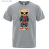 Herr t-shirts cowboy nallebjörn med händerna i fickorna män t skjortor lösa sommar streetwear casual tee kläder t-shirts bomulls andningstoppar t240202