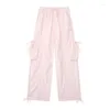 Damenhose ONKOGENE 2024 Rosa Fracht Frauen Mittlere Taille Fallschirm Streetwear Baggy Frau Mode Lässige Sommerhose