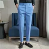 Mäns kostymer 2024 Autumn Men Blue Suit Pants Casual Elastic Slim Form Formal Dress White Trousers Pantalon Homme Wedding Party Clothing