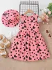 Robes de fille Evryday Toddler Girls Love Heart Print Robe sans manches avec décoration Bowknot Chapeau assorti pour la fête d'été