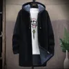 Men Zipper Knitted Parka Jacket Hooded Casual Solid Sweater Cardigan Trench Coat 240123