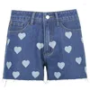 Womens Jeans 2024 Summer Pants Love Printing Wide-leg Denim Shorts High-waist Slim Slimming Casual Women Clothing