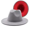 2021 Kırmızı Yeşil Patchwork Kadın Unisex Panama Yün Federa Şapkalar Haksiler Geniş Brim Parti Trilby Kovboy Şapka Moda Caz Kapağı Ll