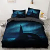 Ensembles de literie Dauphin Océan Roi Reine Housse de Couette Mignon 3D Animal de Mer Ensemble pour Enfants Adolescents Adultes Banc de Poisson Bleu 2/3 pièces Couette