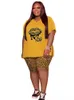 Wmstar Plus Size Women Clothing 2 Piece Outfits Loose Lip Printed Top Leopard Shorts Casual Matching Set Wholesale Drop 240125