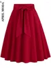 Jupes rouges femmes taille haute a-ligne poches jupe décontracté été évasé midi années 1950 rétro swing pinup bureau dame vêtements de travail