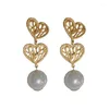 Dangle Earrings 2024 Contracted Senior Fresh Hollow Heart Drop Fashion Long Women Joker Fine Pearl Jewelry