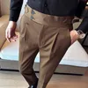 Pantaloni eleganti da uomo d'affari a vita alta autunno inverno pantaloni da uomo casual design cintura slim pantaloni da uomo per feste sociali da matrimonio formale 240118