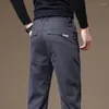 Мужские брюки, умные повседневные брюки в Корейском стиле, прямые тонкие брюки цвета хаки, черные модные эластичные мужские брюки высокого качества