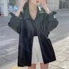 Coréen Pu cuir doux noir vestes à manches longues manteaux imperméables Streetwear rétro surdimensionné col rabattu costumes pour les femmes 240118