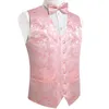 Pink Paisley Yellow Green Floral Suit Vest för män med Bow Tie -näsduk Luxury Elegant Prom Wedding Tuxedo Suits Waistcoat 240119