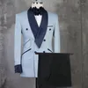 Costumes pour hommes, coupe cintrée, bleu clair, veste Double boutonnage avec pantalon, châle bleu marine, costume de smoking de mariage personnalisé, 2024