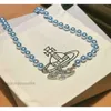 Designer di gioielli di lusso VivenWestwoods Satellite Viviane Westwood Empress Dowager s New Blue Pearl Saturn Collana Bracciale Donna Classic Planet Pearl Colla