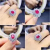 Cluster Rings Natural Ruby Ring Luxury Jewelry Designer 925 Sier Plating 18K For Women Red Gem Drop Delivery DHQFD