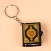 Keychains 1st Muslim Keychain Harts Islamic Mini Pendant Ark Koranbok Riktigt papper kan läsa Key Ring Chain Religious Jewelry