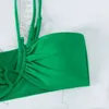 Costumi da bagno da donna sexy con strass bikini 2022 donne monospalla costume da bagno verde taglio alto perizoma di lusso costumi da bagno cristallo diamante costume da bagno J240131