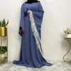 Etnik Giyim Ramazan Müslüman Kadın Maxi Elbise Tüy Abaya Dubai Batwing Sleeve Loose Türk Kaftan Eid Robe Uzun Parti Elbise Büyük Boy