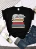 Kvinnors T-skjortor Kvinnor Tee Shirt Cat Sleeping On the Book Cartoon Print Topps Famales Kawaii Overdimensionerade o-hals TEES Kvinnlig mjuk Harajukua