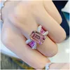 Wedding Rings Uilz Design Fashion Jewelry High-Grade Copper Inlaid Zircon Pink Butterfly Open Ring Luxury Cocktail Party For Drop Del Dhugq