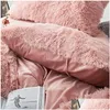 Set di biancheria da letto Tessuto in pile bianco rosa Inverno spesso 20 Set di biancheria da letto in puro colore Visone Veet Piumino Er Lenzuolo Federe in lino Drop Deliv Dhfv6