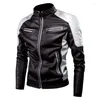 Men's Jackets Spring Autumn Leather Splice Motorcycle Jacket Coat Designer Luxury Windproof Korean Fashion Men Overcoat