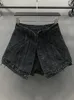 Shorts femininos deat mulheres sólidas falsas duas peças cintura alta a linha fina denim rua estilo shopping goth 2024 verão outono 7e754