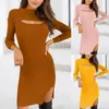 Casual Dresses Women Fashion Dress Autumn Sexy Chest Hollow Out Design Slim Tight Mini Solid Color Long Sleeve Party