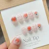 Handgemaakte schattige pers op nagels korte roze Koreaanse Kawaii herbruikbare zelfklevende nepnagels charme ontwerp kunstmatige nagel tips manicure kunst 240129