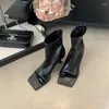 Sandals Black Thong High Heels Sexy Open Toe Summer Ankle Boots Low Heeled Punk Square Woman Shoes Sandalis De Mujer