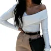 Kvinnors blusar Autumn T-shirt Top Slim Off Shoulder Solid Color Strapless Casual Rygglös för kontor