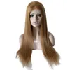 20 inch lang indian maagdelijk menselijk haar zijdeachtig recht 150% dichtheid blonde kleur 27 # huid volledige pu pruiken voor zwarte vrouw