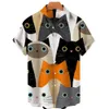 T-shirts pour hommes T-shirt imprimé chat été 2022 coton doux vêtements 3D hommes/femmes boutons de mode col en V personnalité hauts chemises à revers hawaïennes