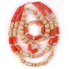 Necklace Earrings Set 3Rows Orange Coral Bracelet Nigerian Dubai Wedding African Bridal Beads Jewelry For Women