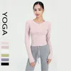 al Yoga Langärmeliges Damen-T-Shirt mit schmaler Passform und halbem Reißverschluss, enges Kordelzug-Oberteil, sexy, offener Bauchnabel, Pilates-Sport-T-Shirt