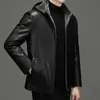 YN-2267 Autumn And Winter Men's Coat Stand Collar Hooded Natural Sheep Leather Short Jacket Lamb Fur Youth Casual Wear 240125