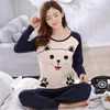 Mulheres sleepwear outono fino 2 peças pijamas conjunto feminino 2024 algodão em torno do pescoço meninas pijamas conjuntos teacup gato roupas completas sleep tops