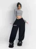 Damenhosen HOUZHOU Hippie Graue Jogging-Jogginghose Frauen Kpop Y2K Harajuku Streetwear Übergroße Sportbahn Kordelzug Baggy-Hose