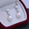 Dangle Earrings Fresh Water 6-11mm White Perfect Circle Strong Light Double Pearl Stud S925 Silver Korean