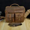 Leaokuu Men Real Leather Antique Style Coffee Briefcase Business 13ラップトップケースアタッシングメッセンジャーバッグポートフォリオB207-D 240201