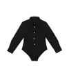 Stage Wear Kids Boys One-Piece Dance Costume Long Sleeves Lapel Romper Shirt Gymnastics Leotard Bodysuit Modern Latin Ballroom