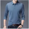 Polos pour hommes Printemps et automne Couleur unie Pull Col Bouton Polo Coupe ample T-shirt à manches longues Mode Cosmétique Tops décontractés