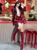 Werkjurken Xgoth Franse elegante modepak Damesmeisje Jaar Rode geruite jas Halve rok Dames High Street Speels 2-delige set